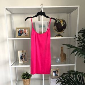 Hot pink satin silky bodycon mini dress